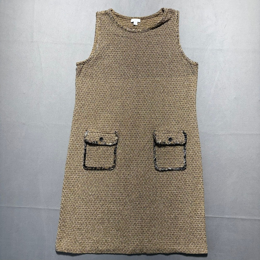 J. Jill Womens Brown Textured Knit Sleeveless Pocket Shift Dress Size M